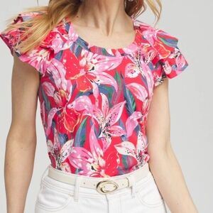 Chico's Floral Pink Ruffle Sleeve Top